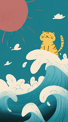 JPG 여유 파도 바다 일러스트 자연 풍경 상반신 해변 일상 반려동물 햇빛 노란색 귀여움 줄무늬 호랑이 수면 편안함 즐거움 그림 국내일러스트 AI일러스트 AI콘텐츠 동물 감정 컬러 컨셉 무늬 포유류 라이프 물 태양 감각 생태계 파일형식