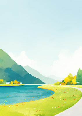 JPG 나무 구름 꽃 도로 컬러 일러스트 자연 하늘 산 풍경 여름 강 소풍 평화 봄 시세 조용 자전거길 국내일러스트 AI일러스트 AI콘텐츠 자연요소 식물 계절 길 컨셉 교통시설 금융 야외활동 생태계 파일형식