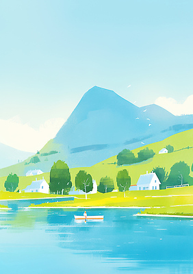 JPG 나무 호수 여행 일러스트 모션 자연 조류 하늘 산 주택 풍경 야외 일상 초록색 여름 평화 수상스포츠 보트 언덕 카약 청명 국내일러스트 AI일러스트 AI콘텐츠 식물 동물 계절 스포츠 컬러 컨셉 배_교통 건물 라이프 생태계 파일형식