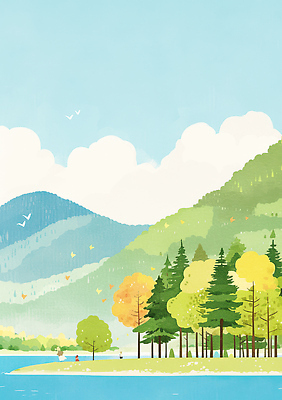 JPG 나무 호수 여유 컬러 여행 일러스트 자연 산 풍경 야외 평화 산책 가을 시골 숲 생태계 조화 뷰티풀 탐방 국내일러스트 AI일러스트 AI콘텐츠 식물 계절 감정 컨셉 휴식 파일형식