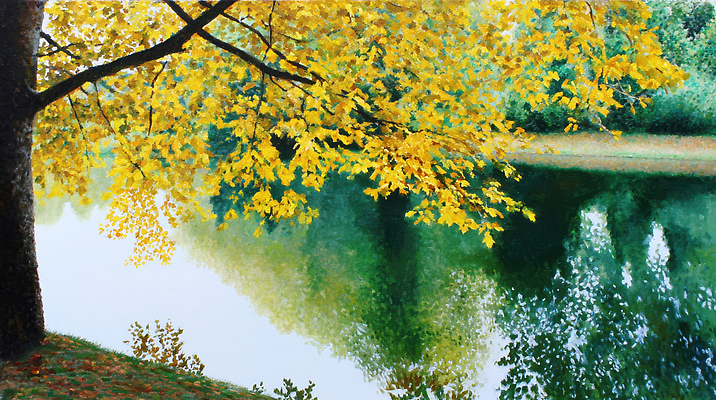 JPG 나무 호수 여유 컬러 단풍 잎 일러스트 자연 생명 아침 풍경 초록색 물 반사 노란색 평화 고요 산책 가을 조화 국내일러스트 AI일러스트 AI콘텐츠 주간 자연요소 식물 계절 감정 컨셉 휴식 생태계 파일형식