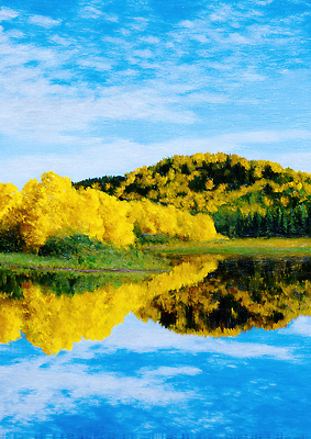 JPG 물결 일러스트 자연 하늘 산 풍경 강 햇빛 반사 평화 가을 수면 숲 언덕 뷰티풀 색채 국내일러스트 AI일러스트 AI콘텐츠 계절 컨셉 물 태양 생태계 파일형식