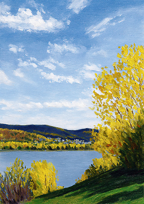 JPG 나무 호수 물결 컬러 일러스트 자연 하늘 산 풍경 잔디 파란색 반사 노란색 고요 가을 시골 크리스탈 장면 눈부심 뷰티풀 국내일러스트 AI일러스트 AI콘텐츠 식물 계절 광석 생태계 파일형식