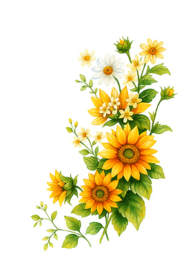 JPG 식물 디자인 꽃 예술 컬러 꽃다발 잎 일러스트 자연 생명 해바라기 밝음 그래픽 장식 여름 봄 원예 뷰티풀 색감 국내일러스트 AI일러스트 AI콘텐츠 계절 취미 생태계 파일형식