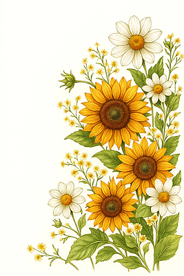 JPG 식물 계절 꽃잎 꽃 컬러 꽃다발 백그라운드 일러스트 자연 해바라기 장식 여름 정원 원예 데이지 향기 화사함 조화 뷰티풀 생화 국내일러스트 AI일러스트 AI콘텐츠 컨셉 취미 생태계 냄새 파일형식