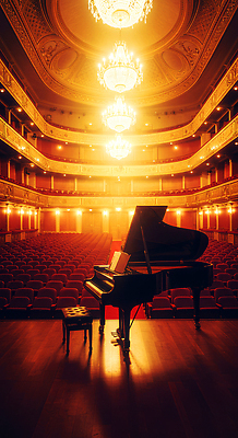 JPG 편집이미지 감정 예술 음악 조명 사람 공연 공간 무대 대기 피아노 클래식 저녁 극장 뷰티풀 편집실사 AI포토 AI콘텐츠 컨셉 문화예술 이벤트 건반악기 야간 CG 파일형식