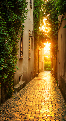 JPG 식물 편집이미지 벽 자연 조명 햇빛 일몰 이탈리아 산책 골목길 편안함 편집실사 AI포토 AI콘텐츠 유럽 길 휴식 태양 노을 감각 CG 생태계 파일형식