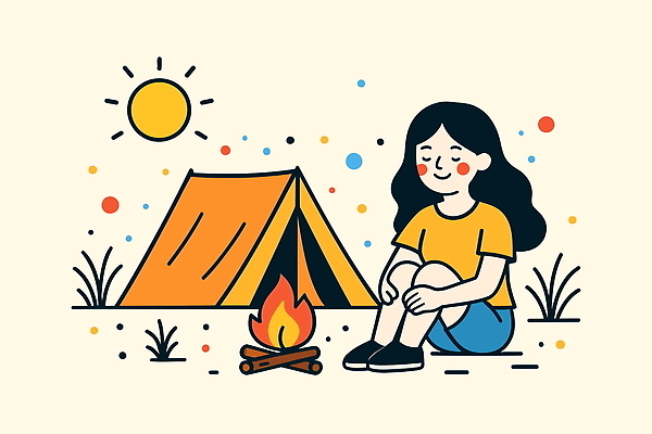 여행 일러스트 가족 자연 하늘 휴식 따뜻함 아웃도어 텐트 미소 풍경 소녀 소년 잔디 취미 여름 태양 야외활동 캠핑 모닥불 국내일러스트 AI파일 자연요소 식물 계절 여자 남자 어린이 컨셉 관계 불 레저 표정 캠핑도구 생태계 파일형식 벡터