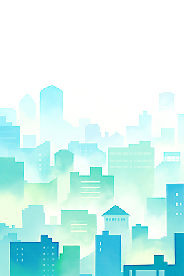 JPG 컬러 백그라운드 일러스트 자연 아침 풍경 건물 일상 파란색 평화 환경 고요 안개 도시 조화 뷰티풀 미세먼지 국내일러스트 AI일러스트 AI콘텐츠 주간 건축물 컨셉 날씨 라이프 생태계 먼지 파일형식