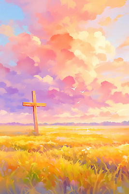 JPG 구름 종교 하늘색 십자가 일러스트 자연 하늘 풍경 초원 빛 평화 노을 희망 저녁 뷰티풀 서쪽 목가 국내일러스트 AI일러스트 AI콘텐츠 자연요소 감정 컨셉 파란색 야간 방향 생태계 파일형식
