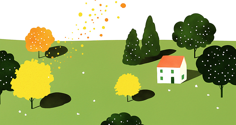 PSD 나무 식물 디자인 컬러 일러스트 자연 주택 풍경 초원 야외 초록색 햇빛 노란색 평화 농촌 즐거움 뷰티풀 한가함 국내일러스트 감정 컨셉 건물 태양 시골 생태계 파일형식