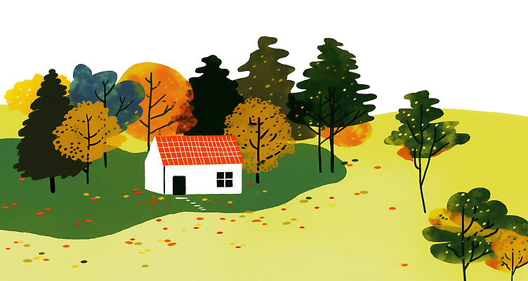PSD 나무 컬러 일러스트 자연 주택 풍경 고요 가을 농촌 숲 명상 힐링 조화 일상탈출 뷰티풀 풍경화 국내일러스트 식물 계절 건물 시골 그림 생태계 파일형식