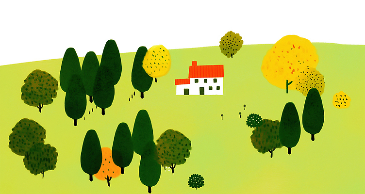 PSD 나무 컬러 일러스트 자연 하늘 날씨 주택 풍경 초원 초록색 여름 햇빛 평화 환경 농촌 작업 편안함 언덕 지역 뷰티풀 국내일러스트 식물 계절 컨셉 건물 태양 시골 감각 생태계 파일형식