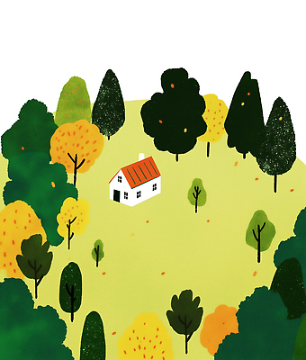 PSD 나무 단풍 일러스트 자연 주택 풍경 초원 초록색 크리스마스트리 평화 환경 고요 금색 가을 시골 숲 즐거움 조화 풍경화 국내일러스트 식물 계절 감정 컬러 컨셉 잎 크리스마스 건물 그림 생태계 파일형식