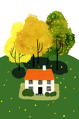 PSD 나무 계절 컬러 낙엽 일러스트 자연 하늘 날씨 주택 따뜻함 풍경 일상 정원 고요 가을 조경 산들바람 국내일러스트 식물 잎 바람 건물 라이프 생태계 파일형식