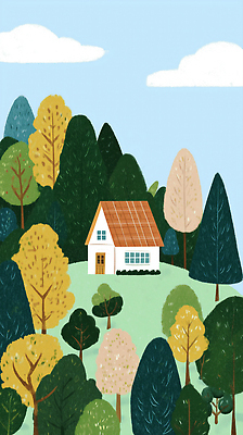 JPG 나무 감정 컬러 일러스트 자연 주택 풍경 여름 환경 숲 조화 뷰티풀 국내일러스트 AI일러스트 AI콘텐츠 식물 계절 건물 생태계 파일형식