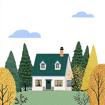 JPG 나무 단풍 일러스트 자연 하늘 주택 따뜻함 풍경 일상 초록색 평화 정원 고요 발코니 가을 편안함 색감 풍요 국내일러스트 AI일러스트 AI콘텐츠 식물 계절 컬러 컨셉 잎 건물 라이프 감각 생태계 파일형식