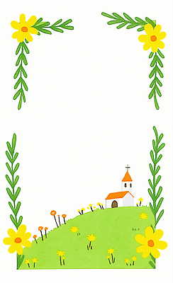 JPG 건축물 꽃 종교 일러스트 자연 동화 풍경 초원 초록색 노란색 교회 평화 고요 봄 작음 예배 힐링 이웃 뷰티풀 국내일러스트 AI일러스트 AI콘텐츠 식물 계절 건축 컬러 컨셉 종교건축 건물 크기 생태계 파일형식