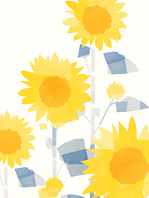 JPG 식물 꽃 예술 백그라운드 일러스트 자연 해바라기 수채화 밝음 야외 여름 파란색 햇빛 노란색 평화 보라색 화사함 조화 뷰티풀 색감 국내일러스트 AI일러스트 AI콘텐츠 계절 컬러 컨셉 태양 생태계 파일형식