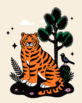 나무 식물 동물 디자인 꽃 컬러 일러스트 자연 조류 환경 호랑이 그림 생태계 국내일러스트 AI파일 포유류 파일형식 벡터