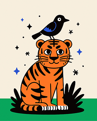 동물 일러스트 관계 자연 조류 생명 초원 귀여움 호랑이 호기심 그림 장면 조화 동반자 국내일러스트 AI파일 감정 컨셉 포유류 생태계 파일형식 벡터