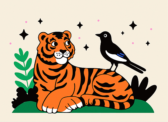 동물 야생동물 일러스트 자연 조류 동물원 잔디 컬러풀 귀여움 호랑이 편안함 생태계 조화 습관 아기자기 국내일러스트 AI파일 식물 컬러 컨셉 포유류 감각 파일형식 벡터