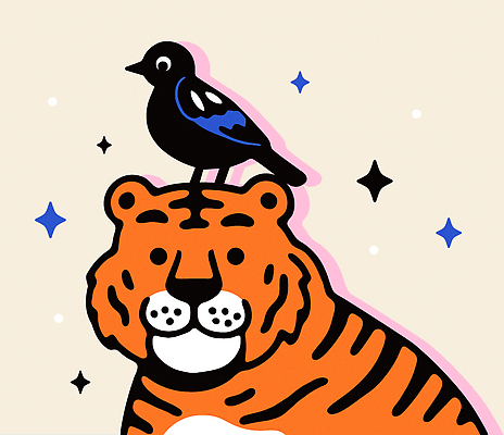 모양 동물 캐릭터 별 백그라운드 일러스트 자연 웃음 우주 호랑이 즐거움 조화 까마귀 국내일러스트 AI파일 자연요소 감정 포유류 조류 표정 생태계 파일형식 벡터