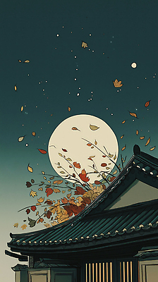JPG 문화 단풍 고건축 낙엽 일러스트 자연 지붕 풍경 고요 흐름 보름달 가을 밤 신비 달빛 뷰티풀 국내일러스트 AI일러스트 AI콘텐츠 건축물 계절 컨셉 잎 견과류 달 생태계 파일형식