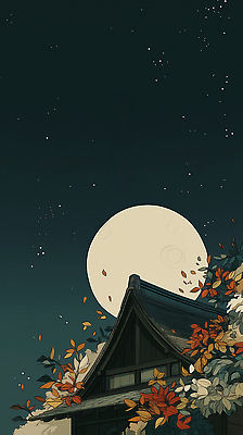 JPG 별 잎 일러스트 자연 하늘 국화 풍경 정원 보름달 가을 밤 달빛 조용 뷰티풀 고택 국내일러스트 AI일러스트 AI콘텐츠 자연요소 식물 건축물 계절 꽃 견과류 달 생태계 파일형식