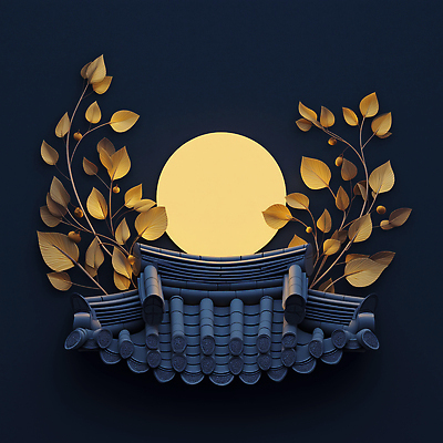 JPG 편집이미지 전통 디자인 예술 잎 자연 밤하늘 지붕 한국 풍경 보름달 신비 조화 뷰티풀 이미지편집 AI컴퓨터그래픽 AI콘텐츠 식물 아시아 컨셉 하늘 달 야간 생태계 파일형식