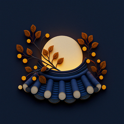 JPG 편집이미지 전통 디자인 열매 건축 예술 컬러 나뭇잎 조명 한국 장식 분위기 달빛 뷰티풀 설치물 경관 이미지편집 AI컴퓨터그래픽 AI콘텐츠 식물 아시아 컨셉 잎 풍경 달 파일형식