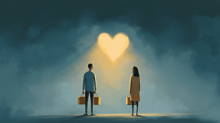 JPG 감정 예술 일러스트 관계 아이디어 따뜻함 사랑 사람 두명 빛 희망 로맨틱 만남 하트 분위기 변화 교차 순간 국내일러스트 AI일러스트 AI콘텐츠 모양 컨셉 파일형식