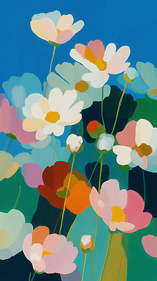 JPG 나무 식물 계절 꽃 감정 예술 컬러 일러스트 자연 하늘 생명 바람 풍경 햇빛 정원 봄 코스모스 화사함 조화 만개 뷰티풀 국내일러스트 AI일러스트 AI콘텐츠 자연요소 컨셉 날씨 태양 생태계 파일형식