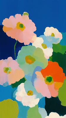 JPG 식물 디자인 꽃 감정 예술 컬러 백그라운드 일러스트 자연 생명 파란색 코스모스 팝아트 화사함 파스텔 조화 구성 뷰티풀 정물화 창의성 국내일러스트 AI일러스트 AI콘텐츠 컨셉 학용품 그림 생태계 파일형식