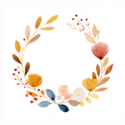 JPG 식물 디자인 꽃 예술 선 부케 일러스트 자연 수채화 장식 빨간색 노란색 보라색 화환 원형 뷰티풀 생동감 창의성 핸드메이드 국내일러스트 AI일러스트 AI콘텐츠 도형 컬러 꽃다발 생태계 파일형식