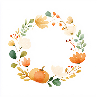 JPG 식물 디자인 계절 꽃 컬러 잎 일러스트 자연 호박 수채화 그래픽 장식 화환 가을 원형 그림 뷰티풀 색감 프리미엄 국내일러스트 AI일러스트 AI콘텐츠 도형 채소 생태계 파일형식