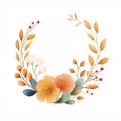 JPG 식물 디자인 꽃 예술 상징 컬러 잎 일러스트 자연 따뜻함 장식 가을 원형 테두리 그림 조화 뷰티풀 국내일러스트 AI일러스트 AI콘텐츠 도형 계절 생태계 파일형식