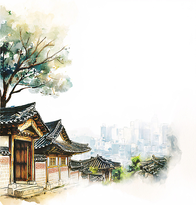 JPG 나무 전통 건축 문화 여행 일러스트 자연 거리 한옥 서울 풍경 고층빌딩 공간 도시 역사 조화 뷰티풀 탐방 국내일러스트 AI일러스트 AI콘텐츠 식물 한국전통 고건축 한국 빌딩 생태계 파일형식