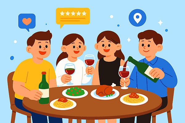 한식 음식 일러스트 탁자 파스타 따뜻함 대화 친구 와인 저녁식사 치킨 우정 모임 편안함 즐거움 건배 소통 사교 국내일러스트 AI파일 감정 가구 컨셉 관계 주류 서양음식 말하기 식사 감각 닭고기요리 파일형식 벡터