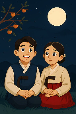 JPG 전통 커플 행복 문화 일러스트 자연 한국 대화 고요 보름달 밤 한복 과일나무 감성 소통 세리머니 국내일러스트 AI일러스트 AI콘텐츠 나무 한국전통 감정 아시아 컨셉 관계 말하기 견과류 달 전통의상 생태계 파일형식