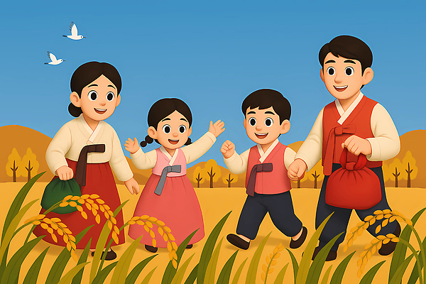 JPG 전통 일러스트 가족 자연 놀이 한국 웃음 풍경 초원 부모 농장 걷기 금색 수확 가을 한복 즐거움 자매 형제 산들바람 국내일러스트 AI일러스트 AI콘텐츠 한국전통 계절 여자 남자 감정 아시아 컬러 농업 관계 모션 바람 표정 전통의상 생태계 파일형식