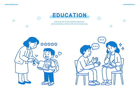 학생 교육 어린이 일러스트 교실 모션 대화 책 친구 학습 환경 교사 교양 성장 발전 격려 소통 참여 칭찬 상호작용 국내일러스트 AI파일 직업 감정 컨셉 학교 관계 말하기 사람 파일형식 벡터