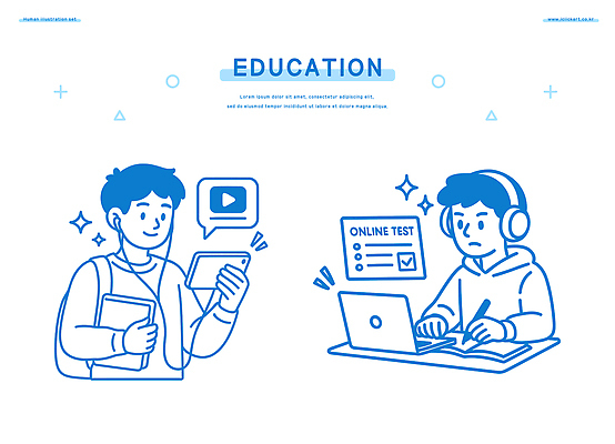 학생 교육 대학생 일러스트 기술 노트북 전자제품 스마트폰 학습 정보 집중 모던 학습도구 시험준비 온라인강의 콘텐츠 자기주도학습 국내일러스트 AI파일 컨셉 핸드폰 스마트기기 강의 준비 교육용품 파일형식 벡터 언택트