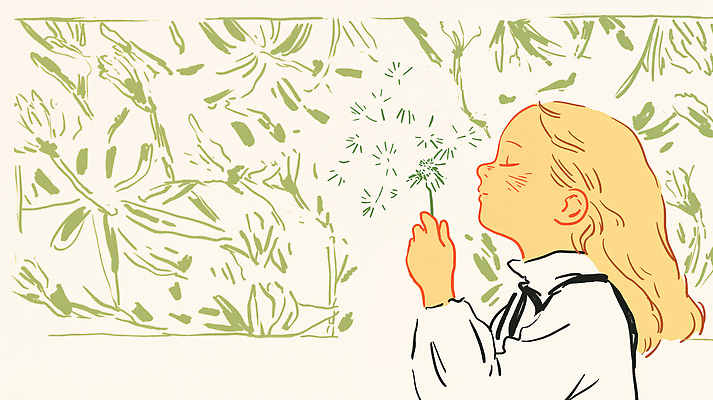 JPG 식물 꽃 행복 여유 어린이 일러스트 자연 바람 미소 소녀 초원 일상 평화 정원 기쁨 민들레 민들레홀씨 뷰티풀 순간 국내일러스트 AI일러스트 AI콘텐츠 자연요소 여자 감정 컨셉 날씨 표정 사람 라이프 생태계 파일형식