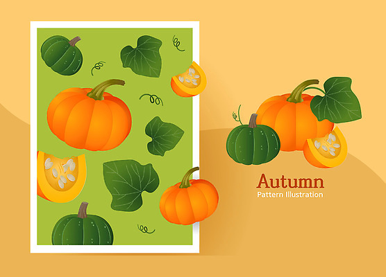 도형 디자인 컬러 백그라운드 잎 패턴 채소 일러스트 자연 호박 풍경 장식 농작물 가을 원형 분위기 크기 동산 조화 길이 국내일러스트 AI파일 식물 계절 컨셉 무늬 농업 생태계 파일형식 벡터