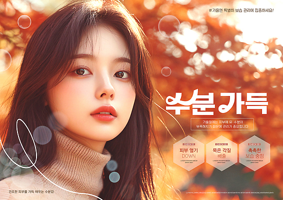 PSD 편집이미지 여자 자연 건강 화장 뷰티 가을 상품 피부 피부관리 스킨케어 보습 뷰티풀 팁 의료성형뷰티 수분_꽃가루 이미지편집 계절 사람 신체부위 생태계 파일형식