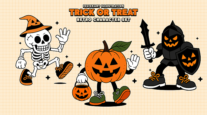 캐릭터 옷 컬러 일러스트 호박 거리 해골 사탕 파티 축제 어둠 할로윈 유령 즐거움 전사 디지털아트 일러캐릭터 AI파일 감정 채소 디저트 뼈 이벤트 파일형식 벡터