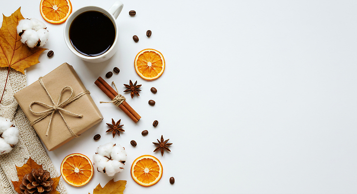 JPG 편집이미지 디자인 커피 음식 잎 선물 인테리어 상자 전시 가을 시나몬 테마 편집실사 AI포토 AI콘텐츠 식물 계절 음료 CG 파일형식