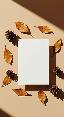 JPG 편집이미지 종이 백그라운드 낙엽 자연 따뜻함 장식 햇빛 갈색 가을 편안함 배열 솔방울 조화 편집실사 AI포토 AI콘텐츠 계절 컬러 잎 태양 감각 CG 생태계 파일형식