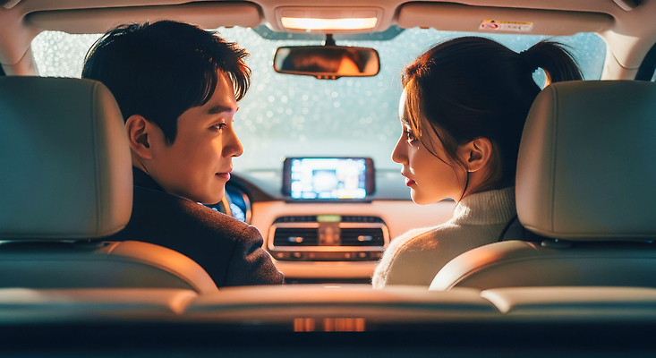 JPG 편집이미지 감정 조명 대화 사랑 차 저녁 비석 긴장 차안 소통 교감 의료성형뷰티 편집실사 AI인물포토 AI콘텐츠 음료 컨셉 말하기 야간 CG 파일형식 AI포토